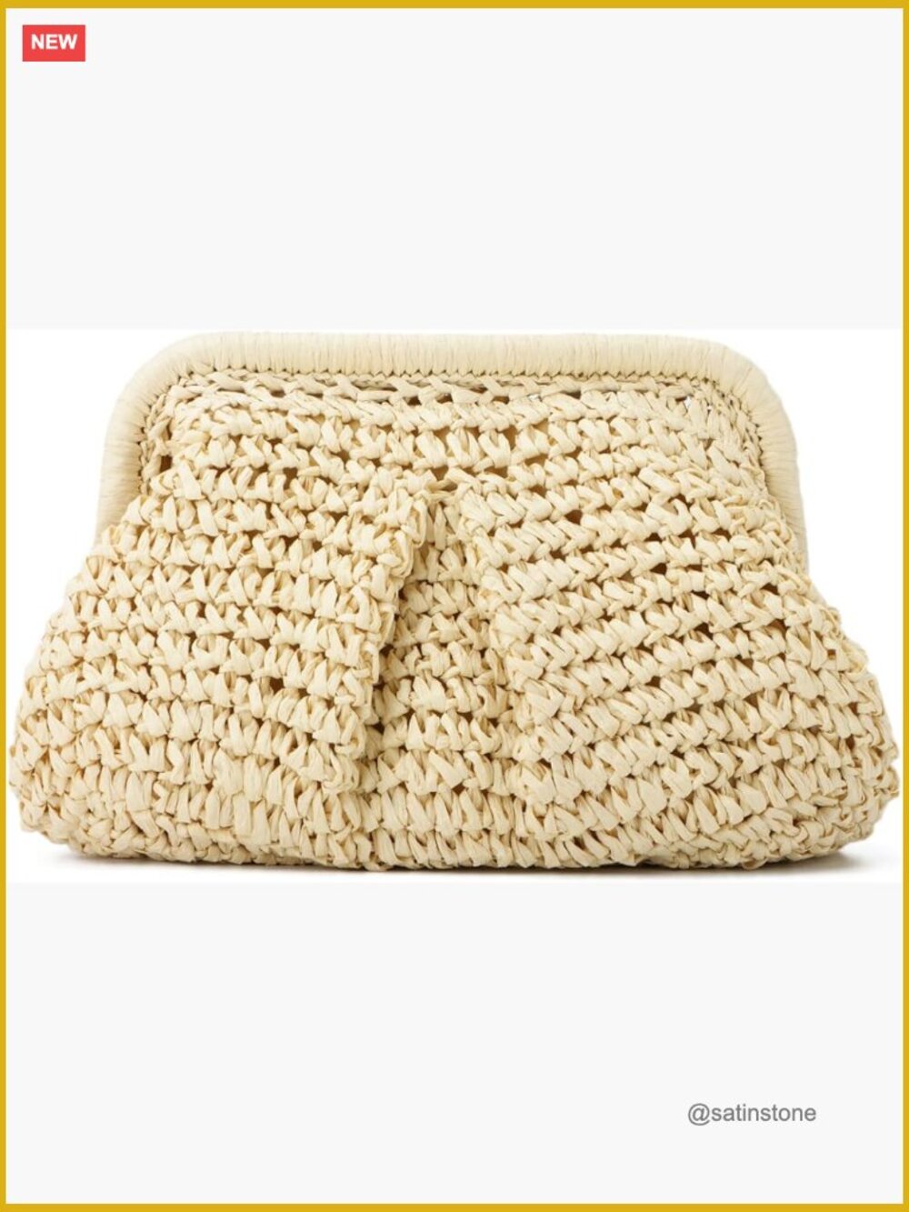 Straw Clutch Purse with Detachable Chain Strap, Kiss Lock Closure